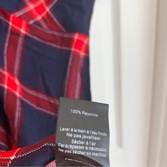 Navy Red Plaid Check Tie-Front Shirt Dress - Picture 12 of 12